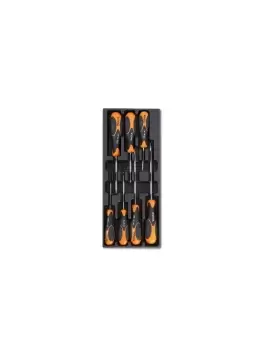 image of Beta Tools T228 7pc Stainless Steel Flat/PH Screwdriver Set Tray for Roller Cab