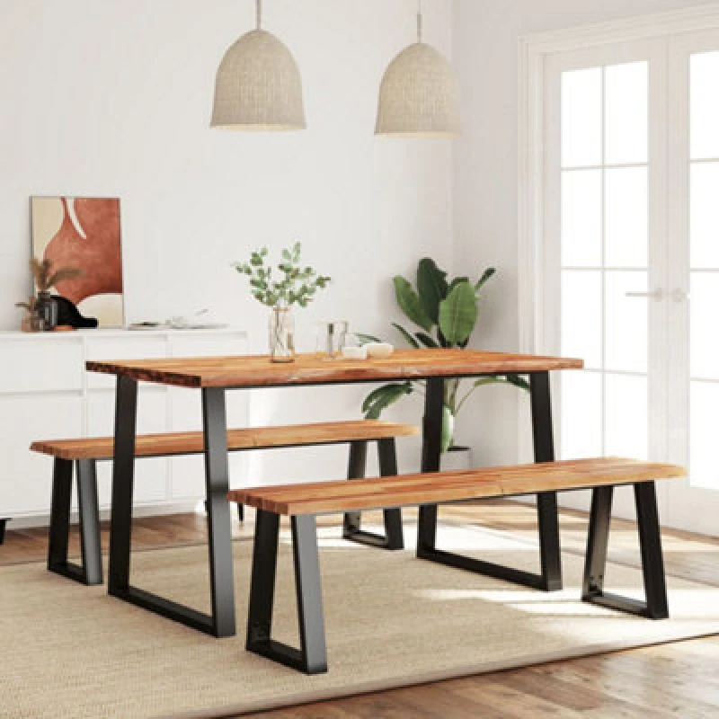 Image of VIDAXL 3 Piece Dining Set with Live Edge Solid Wood Acacia Vidaxl 8720845852696