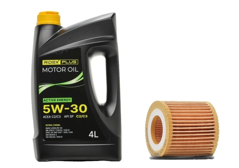 Image of RIDEX PLUS 100908O0161P Oil change kit (oil filter + engine oil) Oil change kit (oil filter + engine oil) (100908)