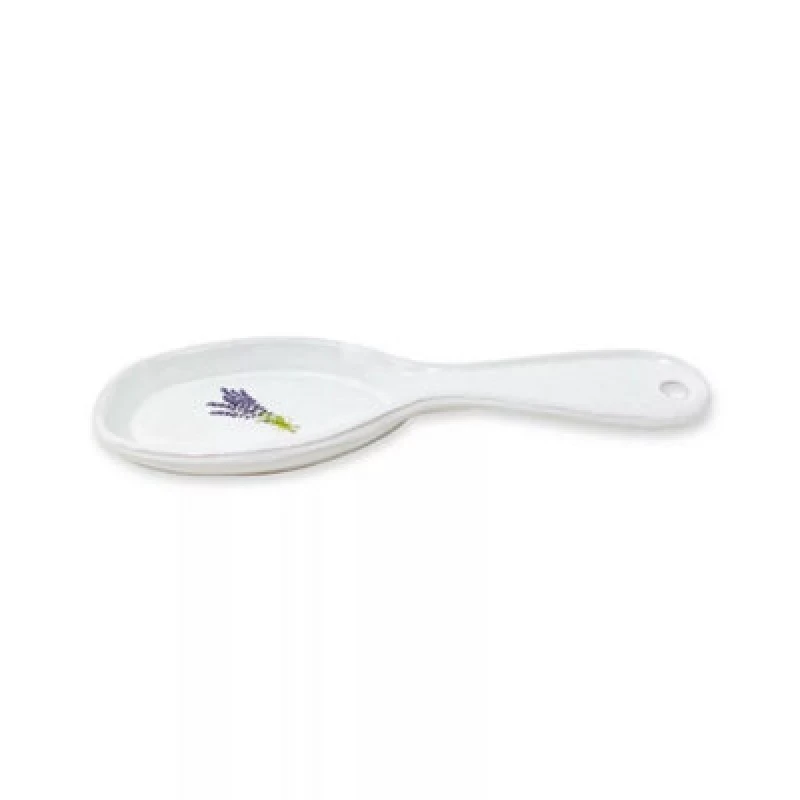 Image of Verano Spanish Ceramics Lavender Hand Dipped Plant Ceramic Kitchen Dining Utensil Spoon Rest (L) 27cm White unisex