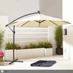 image of Neo 3M Cream Outdoor Freestanding Parasol with LED Lights With Water Base