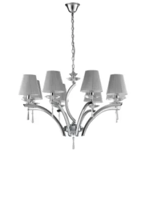 Image of ORCHESTRA 8 Light Chandeliers with Shades Chrome, K9 Crystals With Fabric 75x50cm