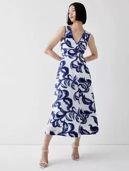 Image of COAST Deep Plunge Jacquard Midi Dress - White, Size 8, Women