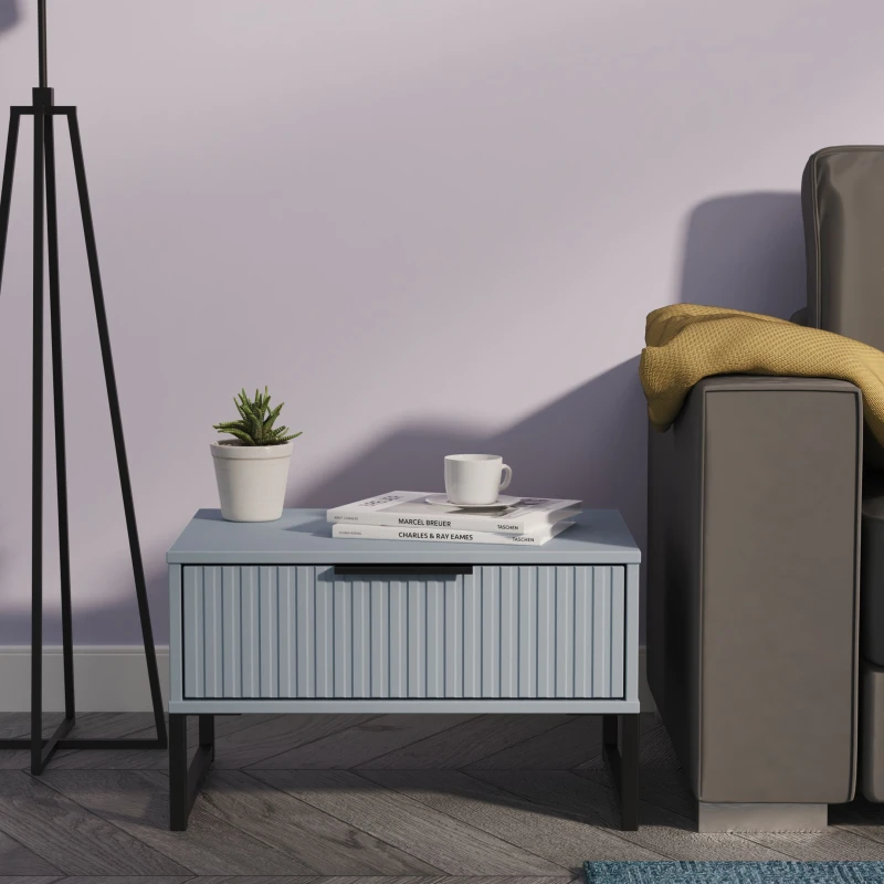 Image of Ready Assembled 2 U Menai 1 Drawer Wide Side Table (Ready Assembled) in Light Blue Light Blue Unisex