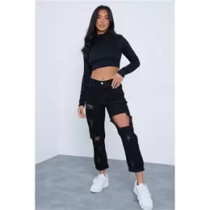 I Saw It First Black Petite Ripped Mom Jeans - Black