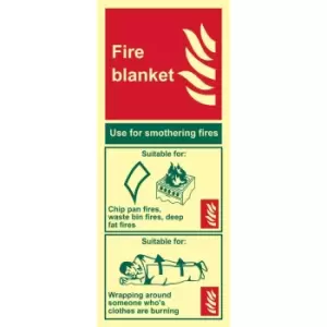 image of Photoluminescent Fire Blanket Sign - Rigid 1.3mm Photoluminescent Board - 202 x 82mm