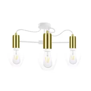 image of Maya Multi Arm Semi Flush Ceiling Light White, Gold, 60cm, 3x E27