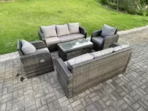 Image of Fimous 8 Seater Outdoor Dark Grey PE Rattan Lounge Complete Sofa Set with Reclining Chair and Lounge Sofa