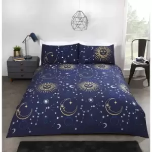 Image of Rapport Celestial Duvet Cover Set Reversible Bedding Foil Print King Navy