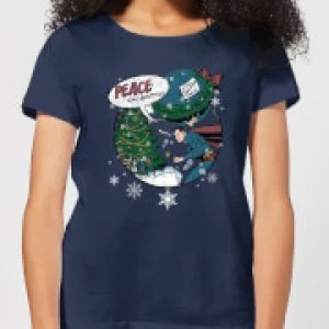 Image of DC Superman Peace On Earth Womens Christmas T-Shirt - Navy - L