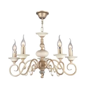 image of Perla Chandelier Cream with Gold, 5 Light, E14