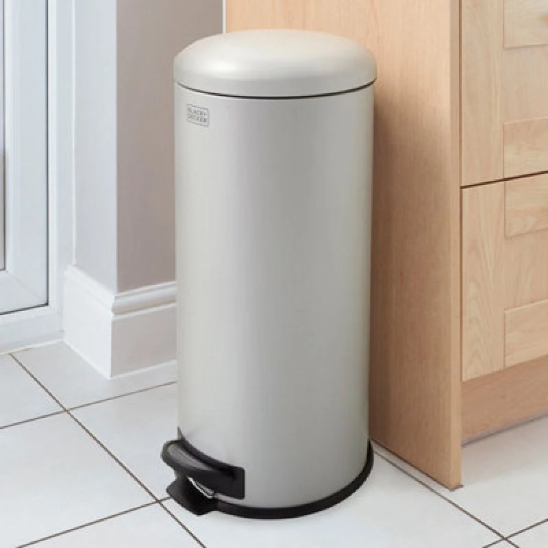 Image of Black + Decker 30L Dome Lid Pedal Bin - Grey