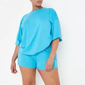 Missguided Plus Size Oversized T Shirt And Shorts Loungewear Set - Blue