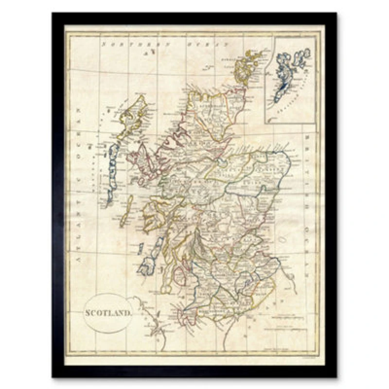 Image of Artery8 1799 Clement Cruttwell Map Scotland Vintage 12x16" Framed Art Print in Beige Size: W12" x H16" Beige Unisex W12" x H16"