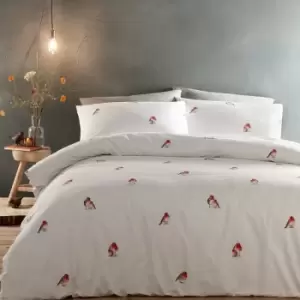 Image of Robin White Single Duvet Cover Set 100% Cotton Reversible Bedding Bed Set - White