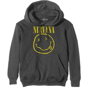 Image of Nirvana - Yellow Smiley Unisex Large Pullover Hoodie - Grey