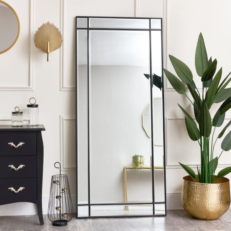 Image of Melody Maison Large Black Framed Wall / Leaner Mirror 80cm X 180cm Black