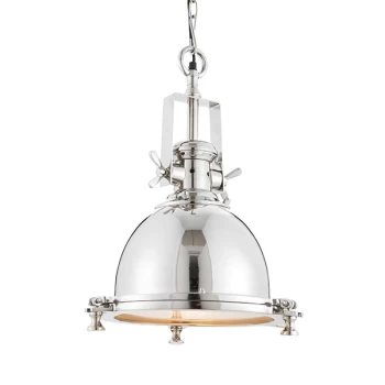 Image of Fenton Dome Pendant Bright Nickel Plate & Sandblasted Glass 1 Light Dimmable IP20 - E27