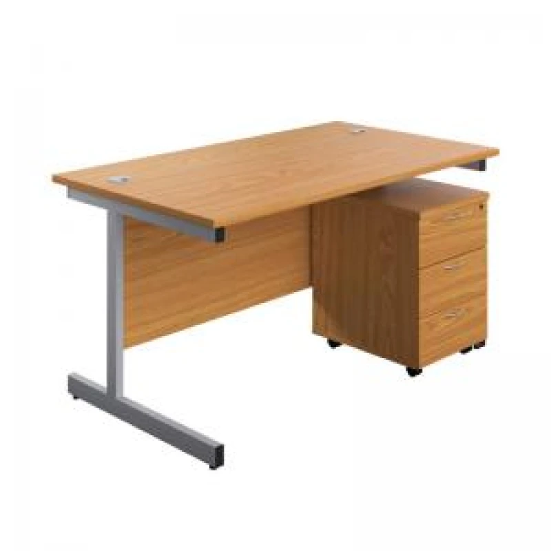 Image of First Single Desk with 3 Drawers Pedestal 1600x800 Nova Oak/Silver KF803591