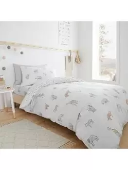 Image of Little Bianca Zoo Animals Cotton Duvet Cover Set - White Pastel, Multi, Size Double
