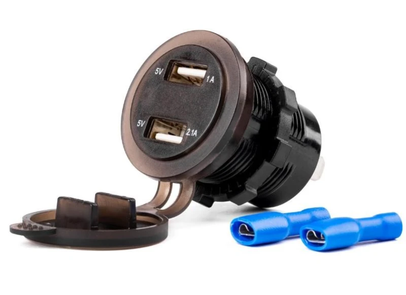 Image of AMiO 02856 Car mobile phone charger with cap, Number of inlets/outlets: 2, voltmeter Aluminium Car mobile phone charger (100026)