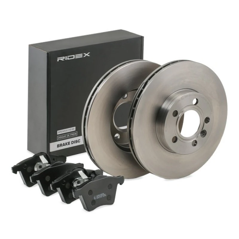 Image of RIDEX 3405B0484 Brake disc and pads set Front Axle, Brake Disc Type: Vented, with piston clip Brake Set,disc brakes (3405)