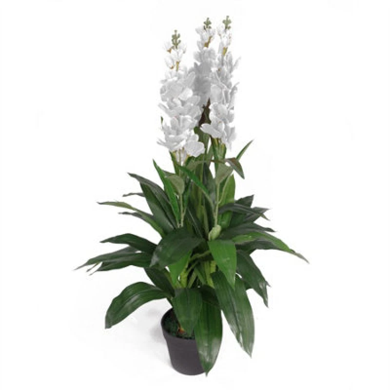 Image of Leaf Design 100cm Artificial Cymbidium Orchid Plant (XL - White Flowers)