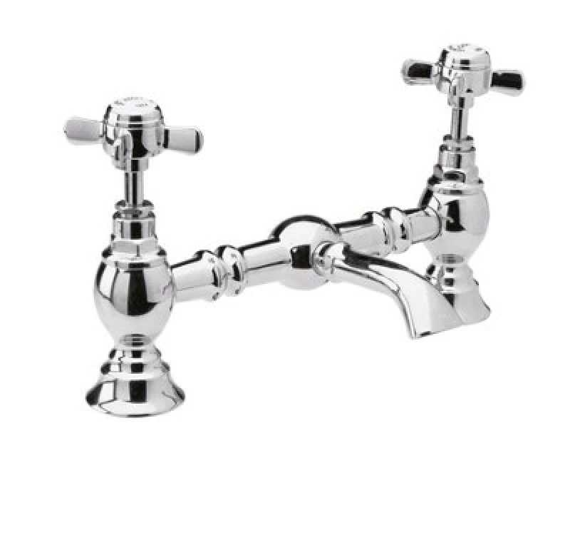 Image of Balterley Traditional Crosshead Bridge 2 Tap Hole Mixer Chrome Silver