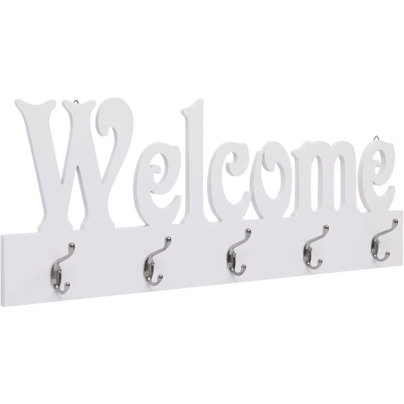 Image of vidaXL Wall Mounted Coat Rack WELCOME White Clothes Stand Hanger Hall Hook