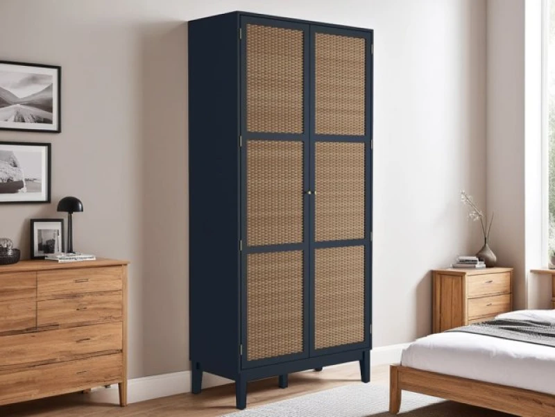 Image of LPD Bordeaux Rattan and Blue 2 Door Double Wardrobe