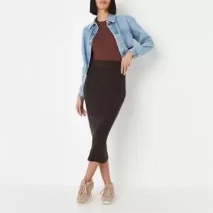 image of Missguided Rib Knit Midaxi Skirt - Brown