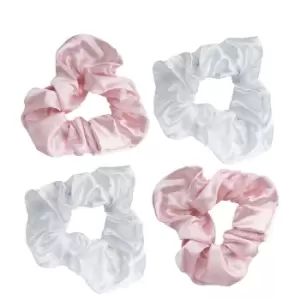 image of brushworks Pink and White Satin Scrunchies (Pack of 4)