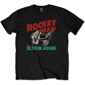 image of Elton John - Rocketman Piano Mens Large T-Shirt - Black