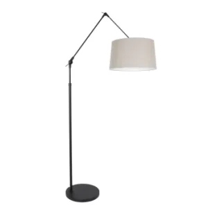 Image of Prestige Chic Cylindrical Pendant Ceiling Light Matt Black, Linen Grey