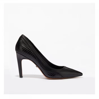 image of Reiss Clover Court Shoes - Black Calf