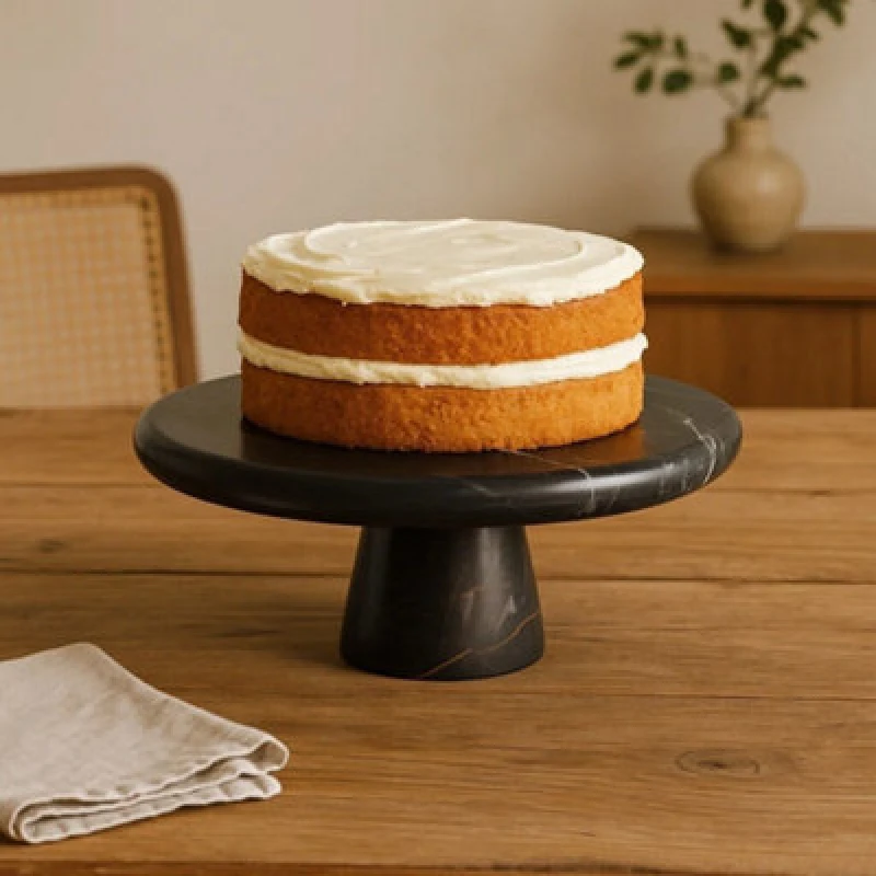 Image of Premier Housewares Marmore Black And Gold Marble Cake Stand Black