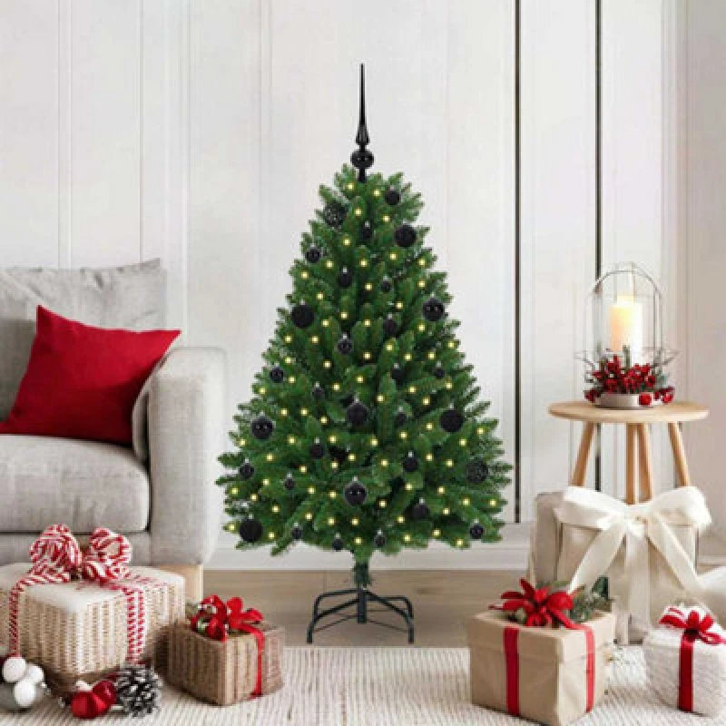 Image of vidaXL Artificial Christmas Tree with Black Balls Green 120cm PVC and Metal, Green 3395668