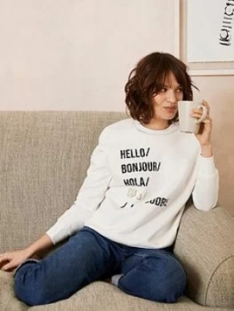Image of Mint Velvet Mint Velvet Cream Hello Goodbye Sweatshirt, Cream, Size XL, Women
