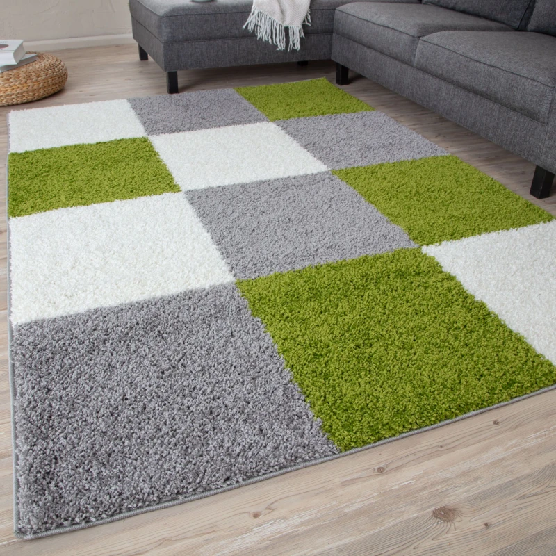 Image of THE RUGS Fluffy & Soft Shaggy Rugs Living Room Rug in Green - Elegant Geometric Design Carpets For Bedrooms & Kitchen 381 Size: 80cm x 300cm Gre