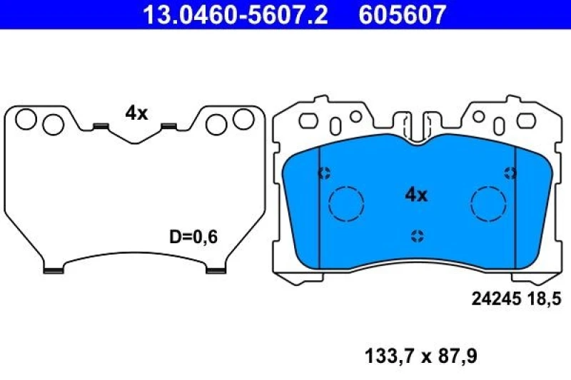 Image of ATE 13.0460-5607.2 Brake pad set excl. wear warning contact, with anti-squeak plate Brake Pad Set,disc brake (402)