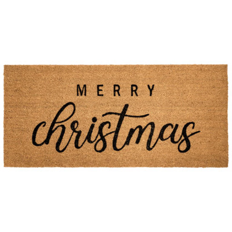 Image of Beliani Doormat Tikub Natural 55 X 120 Cm Christmas Motif Coir