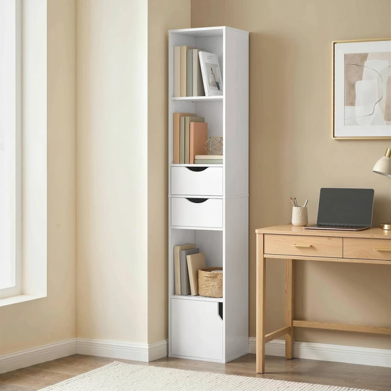 Image of HOMCOM Bookcase with Drawers Adjustable Shelf 158cm in White White Unisex