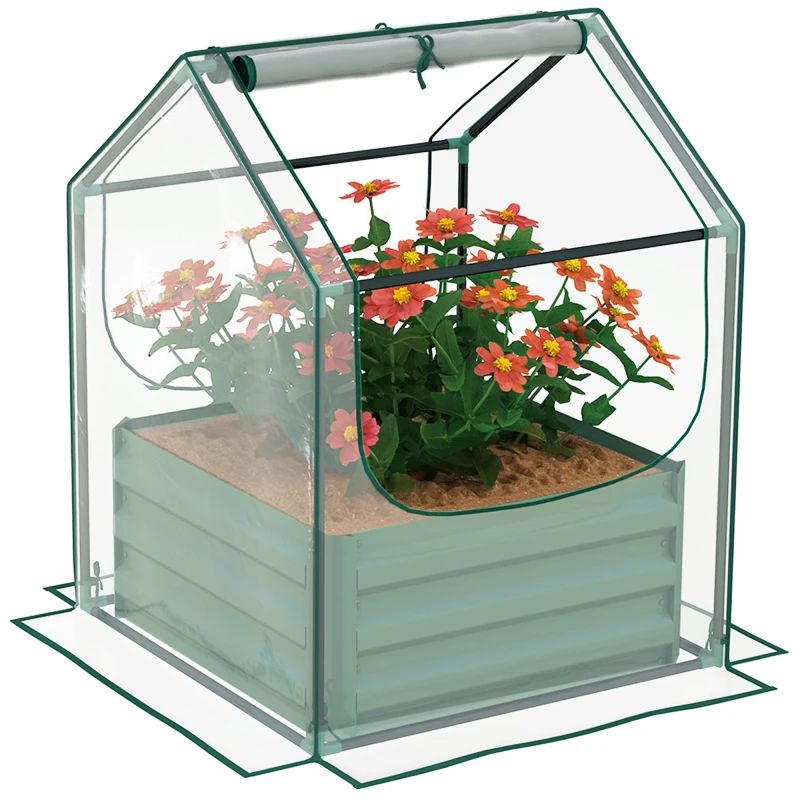 Image of Outsunny Raised Garden Bed Planter Box with Greenhouse - Clear and Green TJ Hughes 5061025113705