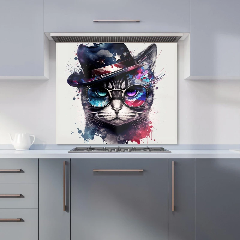 Image of Warren Reed - Designer American Shorthair Cat Face Splashart Kitchen Splashback Size: 600mm x 750mm Multicolor Unisex 600mm x 750mm