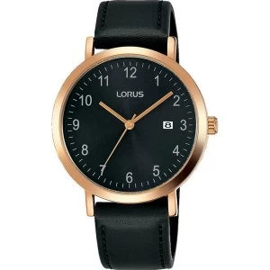 image of Lorus RH938JX9 Mens Rose Gold Plated Case Dress Watch with Sunray Black Dial