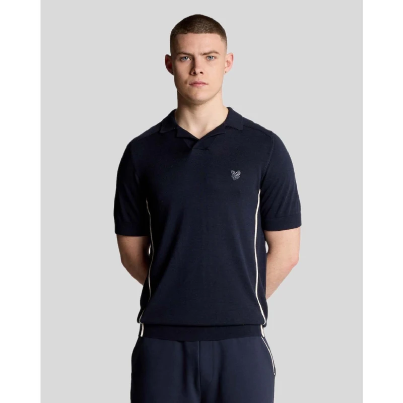 Image of Lyle and Scott Seam Tipped Knitted Polo Shirt Blue male XS