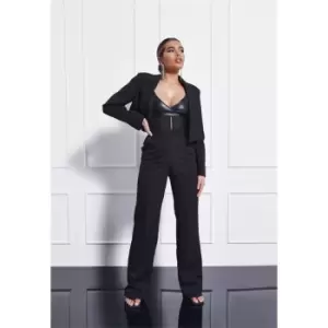 image of Missguided High Waist Corset Straight Leg Trousers - Black