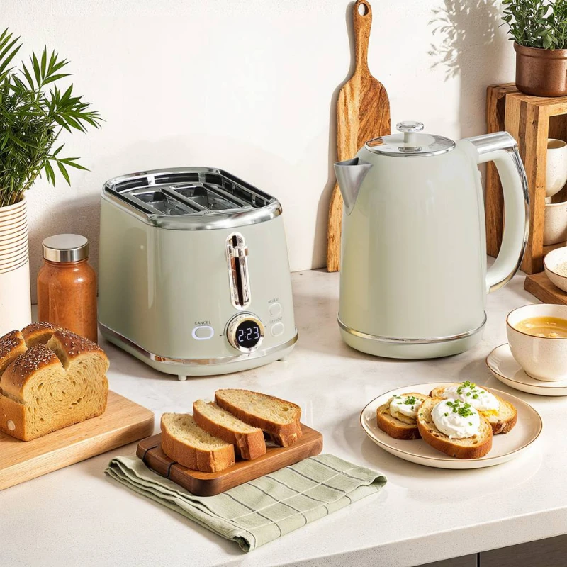 Image of HOMCOM HOMCOM Rapid Boil Kettle and 2 Slice Toaster Set with LED Screen, 1.7L 3000W in Grey Grey One Size Unisex 5063603464117