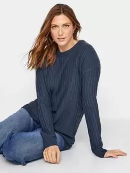 image of Long Tall Sally Funnel Neck Ribbed Jumper - Blue Size 22-24, Women