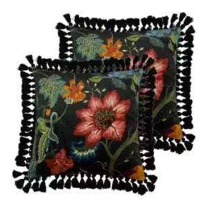 image of Paoletti Botanist Twin Pack Polyester Filled Cushions Black